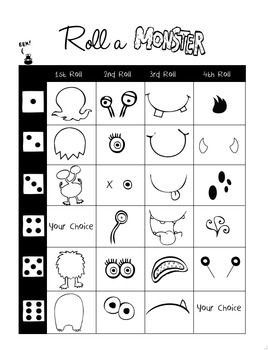 Roll A Monster, Dice Drawing, A Body Shape, Art Sub Plans, Classe D'art, Art Games, Drawing Sheet, Roll The Dice, Drawing Games