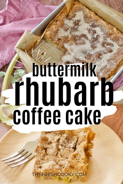 An old-fashioned buttermilk rhubarb coffee cake recipe that the whole family will love! With an easy, not fussy cinnamon sugar crunchy topping, this is a favorite! Via thefreshcooky.com Rhubarb Coffee Cake Recipes, Rhubarb Buttermilk, Rhubarb Coffee Cake, Buttermilk Coffee Cake, Rhubarb Cake Recipes, Coffee Cake Bundt, Summer Hosting, Rhubarb Coffee Cakes, Recipe For Summer