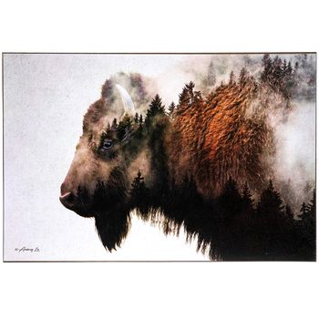 Buffalo Head, Wall Collage Decor, Wall Decor Hobby Lobby, Forest Trees, Brown Frame, Wood Wall Decor, Contemporary Artwork, Cabin Decor, Mirror Wall Decor