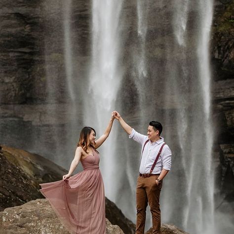 Photo by Atlanta Wedding Photographers in Toccoa Falls, Georgia with @toccoafalls_, and @toccoafallsweddings. Image may contain: 2 people, people standing, outdoor and water    #Regram via @B_fauwcFLfG Water Falls Photography Poses, Falls Couple Photoshoot, Prewedding Waterfall, Waterfall Couple Photoshoot, Dehradun Photography, Couple Waterfall, Waterfall Proposal, Waterfall Shoot, Water Engagement Photos