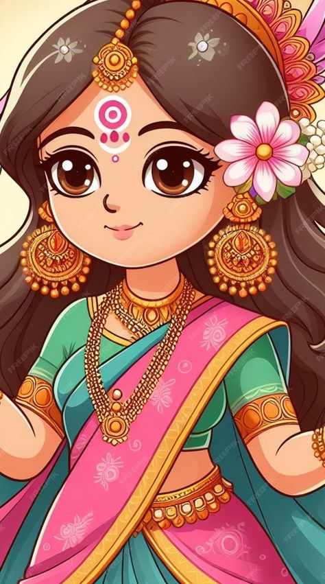 Cute Diwali Drawing, Kumari Drawings, Durga Goddess Drawing Easy, Mata Ji Drawing, Laxmi Ji Drawing, Cute God Drawing, Goddess Lakshmi Drawing, Laxmi Mata Drawing, Diwali Painting Ideas