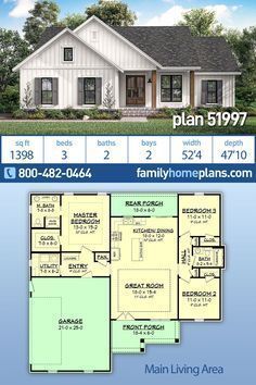 Three Beds, Small Country Homes, Houses Plans, Small House Floor Plans, Garage House Plans, Simple House Plans, Small Farmhouse, Country Style House Plans, Country House Plan