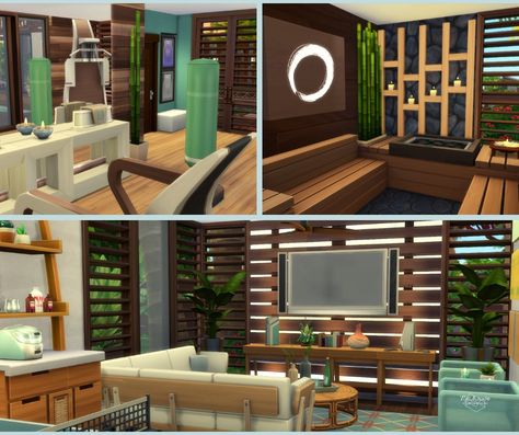 Gym & Family Room - I built this luxury family villa in the Sims 4. Download from the Gallery, ID: MsLAJade. Bloxburg Sauna Ideas, Sims 4 Home Gym Ideas, Sims 4 Gym Room, Sims 4 Home Gym, Gym Family Room, Sims Gym, Sims 4 Gym, Sims4 Houses, Gym Family