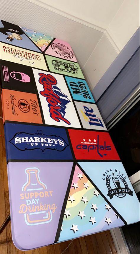 Cup Pong Painted Table, Guy Pong Table, Beer Pong Table Painted Men, Beer Pong Table Painted Ideas College, Painted Beer Pong Table Designs, Custom Pong Table Ideas, Beer Pong Painted Table, Country Pong Table, Girly Painted Beer Pong Table