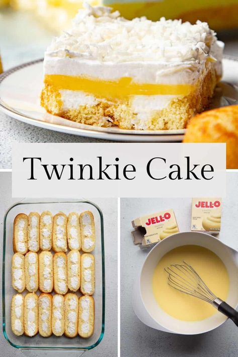 Love Twinkies? Don't miss this cool and creamy Twinkie Cake, made with a whole box of Twinkies! Twinkie Desserts, Lemon Desserts Cake, Hot Dog Cakes, Chocolate Twinkie, Twinkie Cake, Vintage Cakes, Cold Desserts, Refreshing Desserts, Bake Dessert