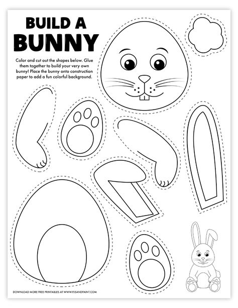 free printable build a bunny Easter Bunny Template, Easter Worksheets, Easter Crafts Preschool, Bunny Templates, Free Printable Crafts, Easter Preschool, Easter Activities For Kids, Bunny Coloring Pages, Seni Dan Kraf