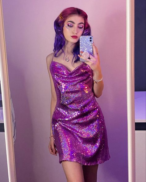 mirror photo, pink sequin dress, cocktail dress, going out outfit, y2k fashion, sparkly dress, pink style inspo, aesthetic fashion Sparkly Clothes Aesthetic, Disco Inspired Dress, Sparklecore Aesthetic, Dress Going Out Outfit, Style Inspo Aesthetic, Disco Party Outfit, Glitter Outfits, 80’s Dresses, Futuristic Outfits