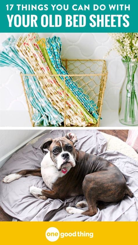 If you have a collection of old bed sheets taking up space in your linen closet, you're in luck! Check out these 17 ways you can use those old bed sheets. #Thrifty #frugalliving #lifehacks #helpfultips #tipsandtricks Bed Sheets Crafts, Old Bed Sheets, Sleeping Bag Liner, Messy Crafts, Taking Up Space, Old Sheets, Blanket Fort, Repurposed Items, Drop Cloth