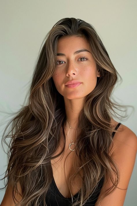 40+ Gorgeous Long Layered Haircuts You Have To See ASAP - Flo's Blog Long Blonde Hair With Layers Wavy, Long Voluminous Haircut, Long Layered Hair No Bangs, Haircuts With No Bangs, Brown Long Layered Hair, Long Layered Hair Side Part, Wavy Long Layers, Long Layered Brunette, Side Parting Hair