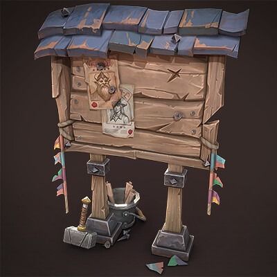 ArtStation - Bounty Board, Andrew Melfi Voxel Art, 3d Environment, Unity Games, Hand Painted Textures, 3d Concept, 3d Image, Story Games, Pc Game, Prop Design