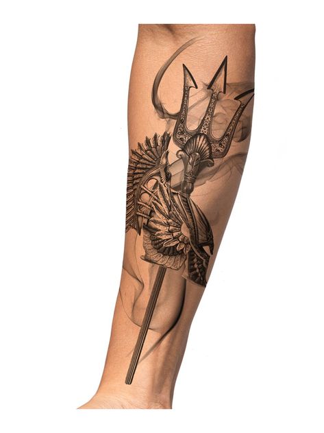 Triton Tattoo Men, Posidens Trident Tattoo, Trident Tattoo For Men, Poseidon Trident Tattoo, Trident Tattoo Design, Lotr Design, Trident Tattoos, Design A Tattoo, Tattoo Tshirt