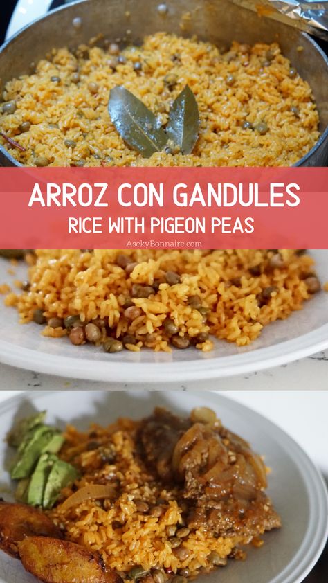 Antigua Food, Pigeon Peas Recipe, Rice With Pigeon Peas, Portuguese Rice, Hispanic Dishes, Hispanic Recipes, Seasoned Rice Recipes, Peas Recipe, Boricua Recipes