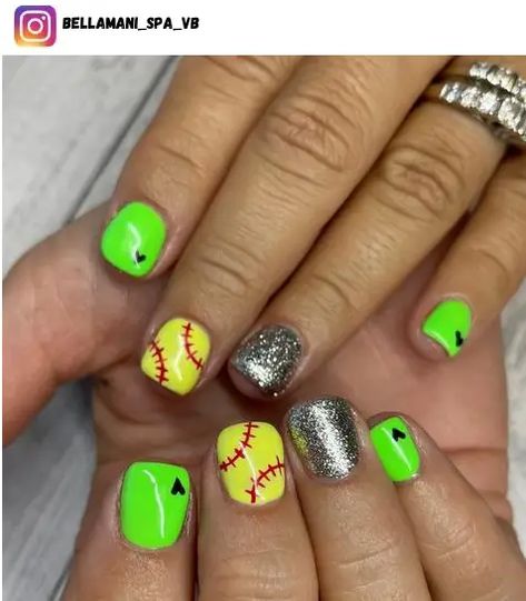 Softball Mom Nails, Softball Gel Nails, Softball Nail Art, Softball Nails Acrylic, Softball Acrylic Nails, Softball Nail Designs Mom, Softball Nail Ideas, Softball Nail Designs, Soccer Nails