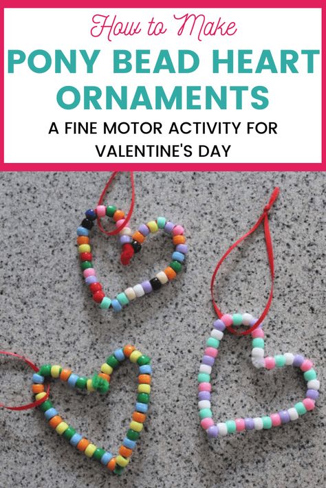 Pattern Practice, Craft Pipe Cleaner, ميدالية مفاتيح, Heart Craft, Pony Bead Crafts, Fine Motor Activity, Valentine's Day Crafts For Kids, Pipe Cleaner Crafts, Beaded Heart