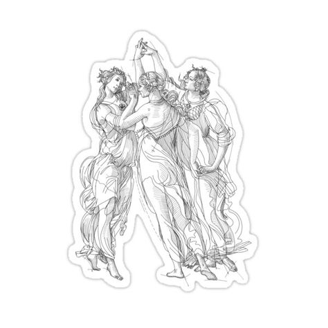 Three Graces Botticelli, Three Graces Tattoo Botticelli, Three Graces Tattoo, Grace Tattoos, Sticker Drawing, Ye Ye, Aesthetic Tattoos, The Three Graces, Three Graces