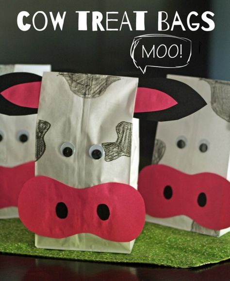 Cow Party Treat Bags Dairy Promotion Ideas, Dairy Craft, Farm Vbs Decorations, Cow Classroom, Farm Vbs, Charlotte Web, Cow Crafts, Angus Cows, Farm Classroom Theme