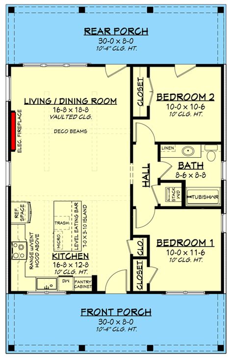 2-Bedroom Single-Story Farmhouse Cottage with Vaulted Great Room (Floor Plan) Two Bedroom 1 Bath House Plans, 800 Sf House Plans, 2 Bedroom House Plans Under 1000 Sq Ft, Less Than 1000 Sq Ft House Plans, Cottage House Design Interior, 1 000 Sq Ft House Plans, 800 Sq Ft House Plans 2 Bed 2 Bath, House Plans Under 1000 Sq Ft, 1000 Sq Ft House Plans 2 Bed 2 Bath