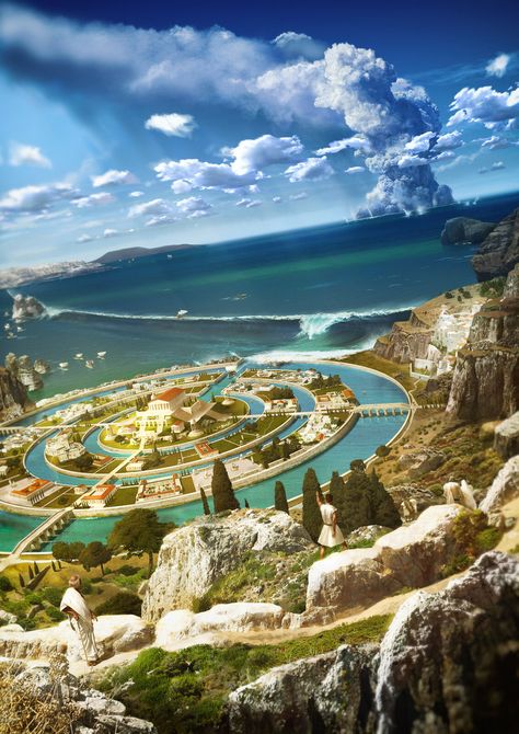 Ancient Atlantis, Samana, Fantasy City, Fantasy Castle, Fantasy Places, Universe Art, Futuristic City, Sand Castle, Beautiful Buildings