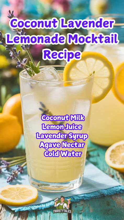 "Discover the perfect summer refreshment with our Coconut Lavender Lemonade 
Mocktail recipe! This delightful drink combines the tropical flavors of 
coconut with soothing lavender, creating a unique and refreshing mocktail. 
Perfect for hot days, this herbal infused beverage is a must-try for anyone 
seeking non-alcoholic cocktails that impress. Explore more lemonade recipes 
and elevate your summer drinks with this Coconut Lavender Mocktail!" Lavender Coconut Lemonade, Mocktails Lavender, Herbal Infused Mocktails, Lavender Mocktail Recipe, Lavender Lemonade Recipe, Lemon Mocktail, Lavender Syrup, Alcohol Free Drinks, Lavender Lemonade