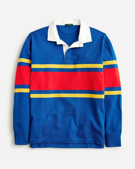 J.Crew: Rugby Shirt In Stripe For Men Mens Rugby Shirts, Adidas Rivalry Low, Fall Flannel, Blue Yellow Red, Blue Polo Shirts, Rugby Jersey, Blue Polo, Crew Shirt, Rugby Shirt