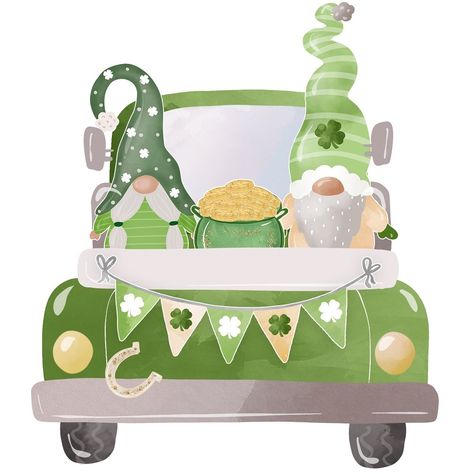 St Patrick's Day Gnomes Vintage Truck Fabric Panel - ineedfabric.com Dickson Tennessee, Irish Art, Gnomes Crafts, Creative Artwork, Green Decor, Fabric Panel, Vintage Truck, Digital Print Fabric, Luck Of The Irish