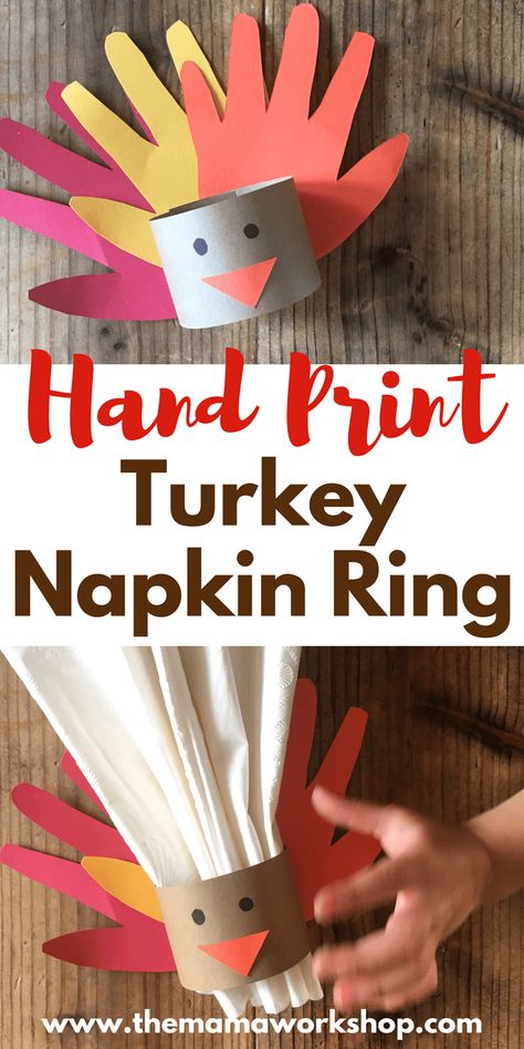 We are making this Hand Print Turkey Napkin Ring for each family member! The kiddos will be so happy a craft they helped with is being displayed on Thanksgiving Day! Hand Print Turkey, Turkey Napkin Rings, Turkey Napkins, Thanksgiving Napkin Rings, Thanksgiving Crafts Preschool, Turkey Handprint, Thanksgiving Crafts Diy, Thanksgiving Napkins, Thanksgiving Decorations Diy