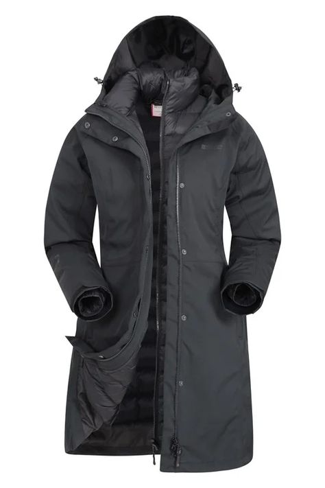 Alaskan Womens 3 in 1 Long Jacket | Mountain Warehouse GB Waterproof Jacket Women, 3 In 1 Jacket, Water Resistant Jacket, Mountain Warehouse, Long Jacket, Waterproof Jacket, Fall Jackets, Mode Online, Padded Jacket