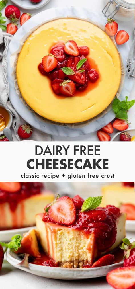 Classic Dairy Free Cheesecake Diary Free Dessert, Lactose Free Cheesecake, Dairy Free Cheesecake Recipe, Gluten Free Cheesecake Recipes, Dairy Free Deserts, Dairy Free Cheesecake, Dairy Free Cream Cheese, Gluten Free Crust, Dairy Free Cream