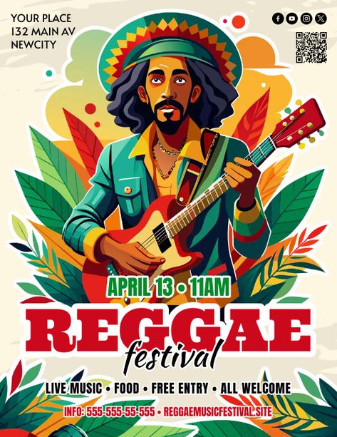 Reggae Festival Flyer Reggae Poster Design, Reggae Poster, Reggae Festival, Linkedin Background Image, Linkedin Background, Kindle Book Cover, Festival Flyer, Graphic Design Flyer, Etsy Banner