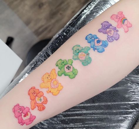 Care Bear Matching Tattoo, Lucky Care Bear Tattoo, Care Bears Tattoo Ideas, Carebears Tattoos, Care Bear Tattoo Ideas, Care Bear Tattoo, Pop Culture Tattoos, Care Bear Tattoos, Culture Tattoos