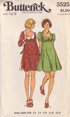 Etcetorize: Vintage Inspiration: Bikini Sizzler Teen Dress, Seventies Fashion, Vintage Dress Patterns, 1970s Dresses, Butterick Sewing Pattern, Couture Mode, High Waist Dress, 1970s Fashion, Couture Vintage