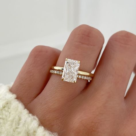 ✨LIBERTY - RING SETS✨⁠ ⁠ SWIPE 👉️⁠ ⁠ A gorgeous Radiant Solitaire paired with:⁠ ⁠ 💖 Joanna Pave Band⁠ 💛 Lana Accent Band⁠ 🧡 Harper Curved… | Instagram Rectangle Engagement Rings, Baguette Band, Pretty Engagement Rings, Dream Wedding Ring, Radiant Cut Engagement Rings, Radiant Engagement Rings, Cute Engagement Rings, Future Engagement Rings, Pave Band