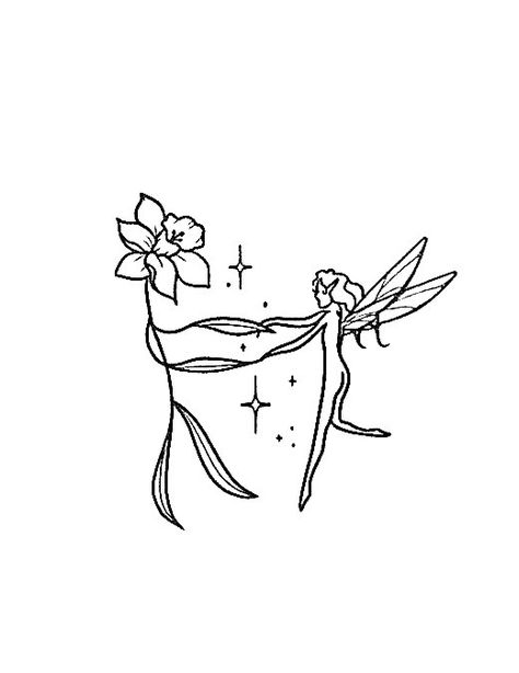 Tattoo Stencil Aesthetic, Midsummer Nights Dream Tattoos, A Midsummer Night's Dream Tattoo, Small Fairy Tattoos Simple, Childhood Book Tattoos, Small Whimsical Tattoos, Dancing Flower Tattoo, Simple Fairy Tattoo, Garden Fairy Tattoo