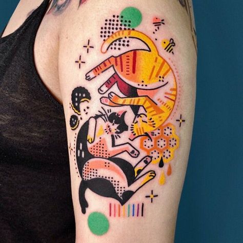 Kitty Tattoos, Korean Tattoo Artist, 16 Tattoo, Colorful Tattoos, Funky Tattoos, Kunst Tattoos, Cute Little Tattoos, Tatuaje A Color, 문신 디자인