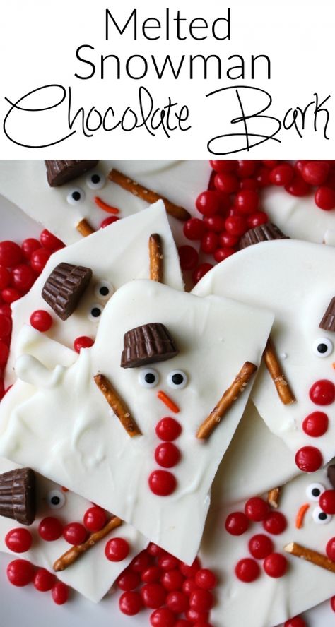 Melted snowman chocolate bark - a super easy holiday dessert. A great option for Christmas cookie swap parties! Christmas Cookie Swap Party, Snowman Chocolate, Easy Holiday Dessert, Cookie Swap Party, Christmas Cookie Swap, Jul Mad, Easy Holiday Desserts, Melted Snowman, Cookie Swap