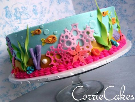 Corrie Cakes Ocean Birthday Cakes, Nemo Cake, Ariel Cake, Sea Cake, Cricut Cake, Ocean Cakes, Little Mermaid Cakes, Mermaid Birthday Cakes, Shark Cake