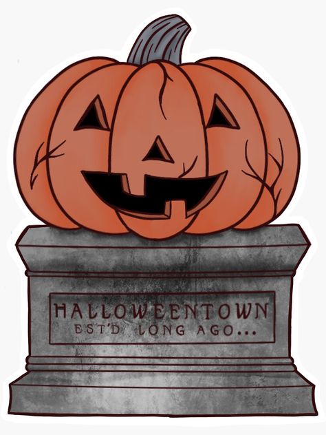 "'EST'D Long Ago...'" Sticker by gal3xiagirl | Redbubble Halloweentown 3, Town Drawing, Pumpkin Drawing, Pumpkin Stickers, Pumpkin Art, Halloween Drawings, Window Painting, Halloween Town, Book Art Drawings