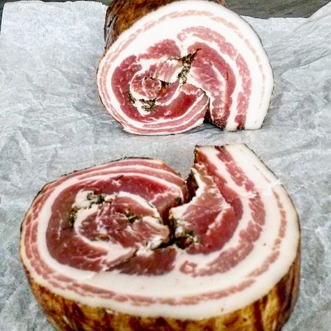 PANCETTA HOMEMADE Homemade Pancetta, Cured Meat Recipes, Curing Salt, Pancetta Recipes, American Food, Cured Meats, Italian Dishes, Meat Recipes, Pork Recipes