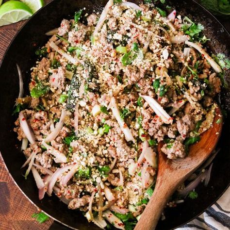 Authentic Thai Larb Recipe (Larb Moo) - What Great Grandma Ate Larb Moo Recipe, Turkey Larb Recipe, Turkey Larb, Larb Moo, Larb Salad, Thai Larb, Thai Takeout, Larb Recipe, Yummy Noodles