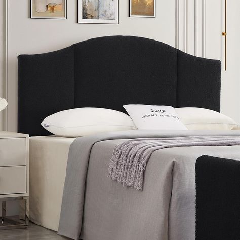 24KF Middle Century Upholstered Foldable Headboard King Headboard,Modern Boucle Teddy Fabric Headboard King/California King headboard 6033-Q-Black Black And Neutral Bedroom, Black Upholstered Headboard, Headboard Modern, Cal King Headboard, Upholstered Headboard King, California King Headboard, Headboard Queen, Full Headboard, Cal King Bedding