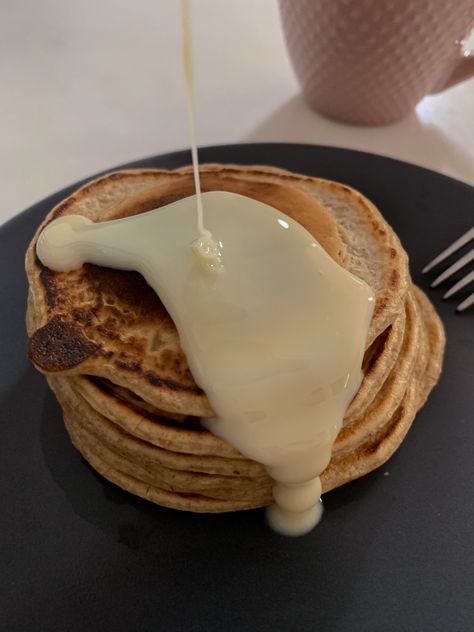 Pancakes With Condensed Milk, Condensed Milk Pancakes, Milk Pancakes, Best Pancake Recipe, Pancake Recipe Easy, Boba Tea, Breakfast Time, Breakfast In Bed, Sweet Breakfast