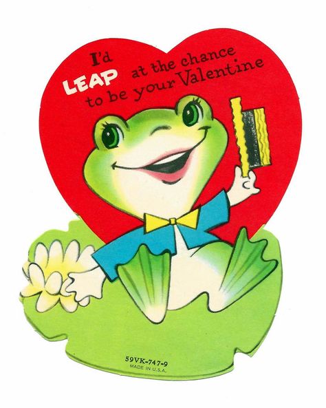 https://flic.kr/p/2ipZUUh | Vintage Child's Valentine Card - I'd Leap At The Chance To Be Your Valentine, Made In USA, Circa 1950s Frog Wearing Hat, Frog Valentine, Childrens Valentines, Punny Valentines, Vintage Frog, Heart Plush, Vintage Valentine Cards, Valentine Greeting Cards, Valentines Greetings