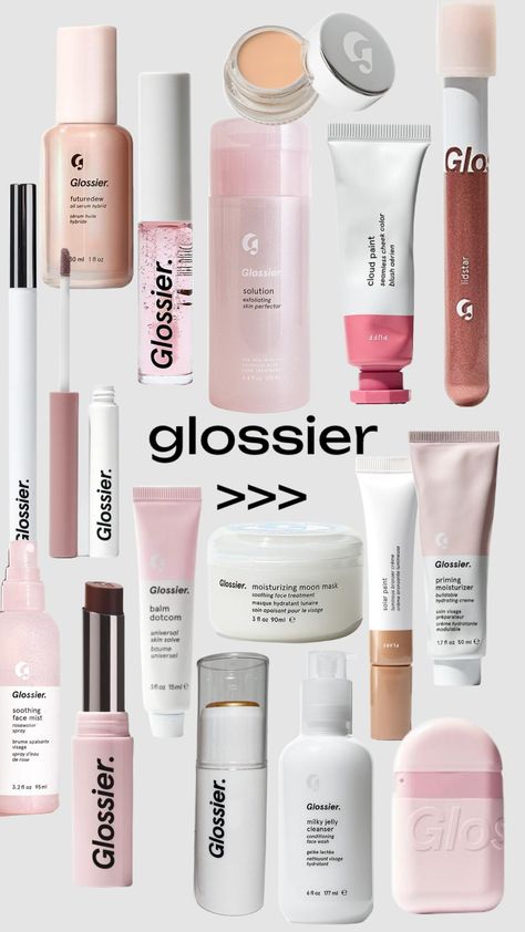 Glossier Best Products, Glossier Highlighter, Glossier Cleanser, Preppy Items, Glossier Aesthetic, Glossier Blush, Packaging Skincare, Glossier Girl, Glossier Cosmetics