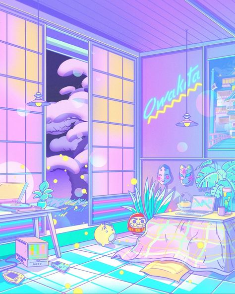 3,944 Likes, 13 Comments - Elora 🌙 (@owakita_) on Instagram: “DREAM ATTACK 🌠 #drawthisinyourstyle challenge results!! Thank you so much to everyone who entered…” Elora Pautrat, Streets Photography, Kawaii Space, Website Moodboard, Aesthetic Scenery, Neon City, Vaporwave Wallpaper, Kawaii Stuff, Japon Illustration