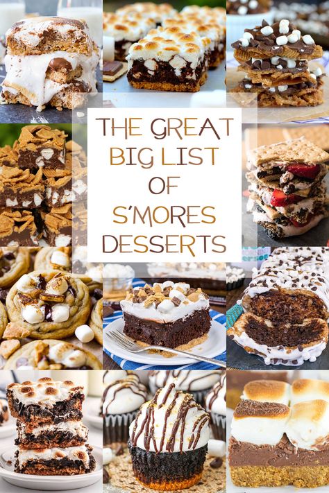 The Great Big List of S'mores Desserts - tickle your taste buds with this sweet collection of 200+ #chocolate, #grahamcrackers, and ooey-gooey marshmallow #smores desserts. #smoresdesserts #marshmallows #smorerecipes #reciperoundup #greatbiglist via @SarahsBakeStudio Oreo Rice Crispy Treats, Smores Desserts, Marshmallow Smores, Easy Smores, Summer Fruit Recipes, Smores Dessert, Smore Recipes, Sweet Ideas, Banana Dessert