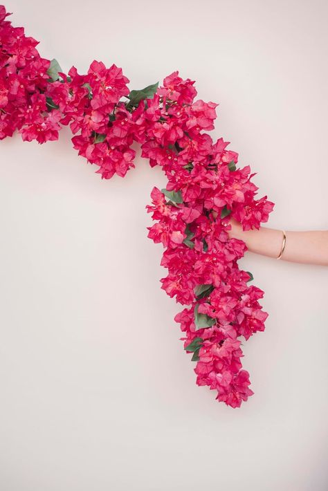 Reception Arch, Mamma Mia Wedding, Something Borrowed Blooms, Mama Mia Party, 17th Birthday Party Ideas, Mamma Mia Birthday, Faux Garland, Bright Pink Wedding, Pink Bougainvillea