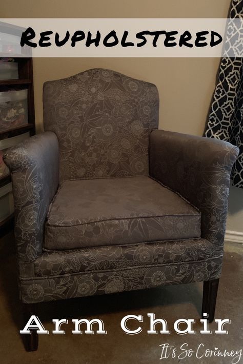 Arm Chair Reupholster Diy, Arm Chair Upholstery Ideas, Diy Reapolster Chair, Reupholster Arm Chair, How To Reupholster A Chair, Reupholster Chair Diy, Accent Chair Diy, Office Chair Diy, Diy Furniture Upholstery