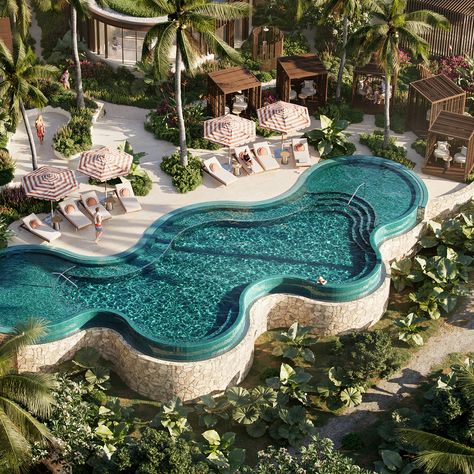 Resort Swimming Pool Design, Swimming Pool Resort Design, Fancy Pools Luxury, Beach Resort Interior Design, Pool Hotel Design, Resort Pool Design, Hotel Pool Design, Resort Hotel Design, Studio Munge