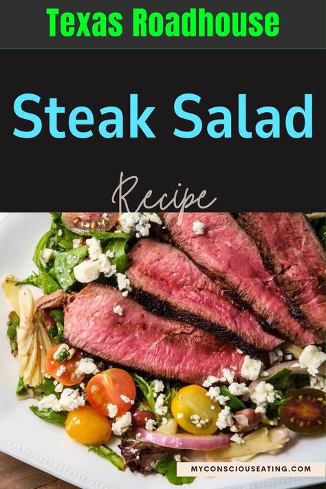 Steak salad with a sprinkle of herbs Texas Roadhouse Salad Recipe, Roadhouse Recipes, Texas Roadhouse Steak, Steak Salad Recipe, Romaine Lettuce Salad, Texas Roadhouse, Steak Salad, Juicy Steak, Noodle Soup Recipes