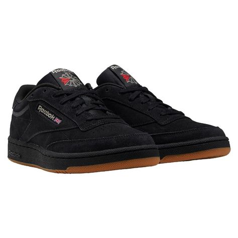 Reebok Club C 85 - Black / Beige / Gum Reebok Club C 85 Vintage, Club C 85 Vintage, Reebok Club C 85, Black Reebok, Club C 85, Vinyl Bag, Suede Tops, Shoes Buy, Reebok Sneakers